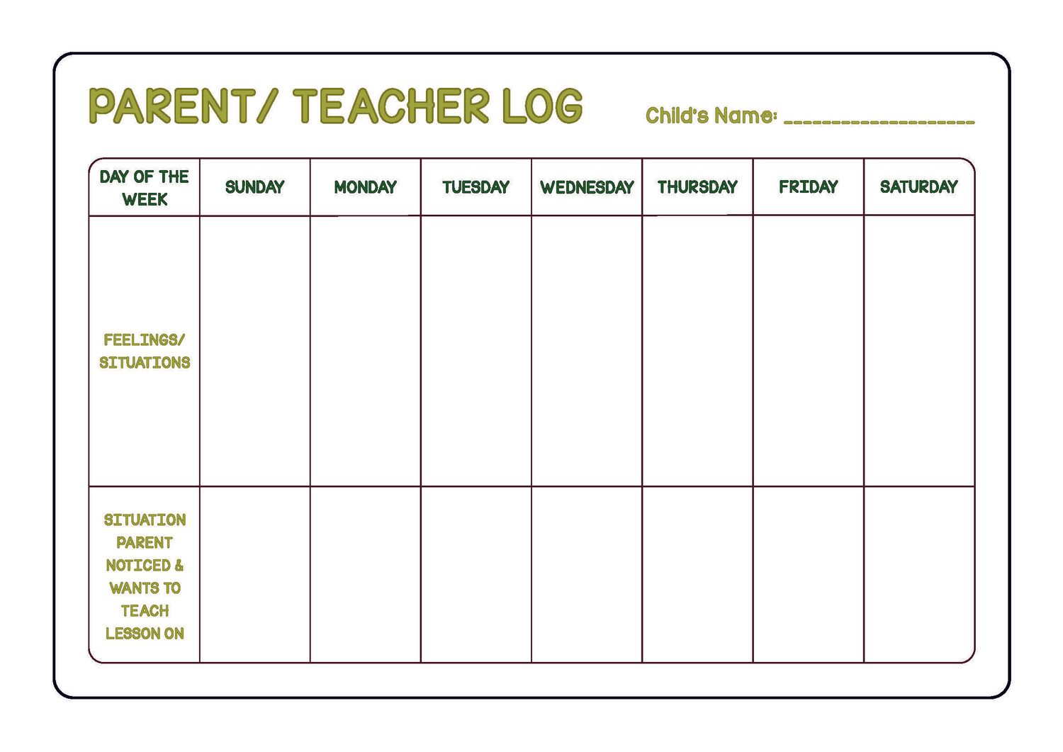 Parent Teacher Log Sheet